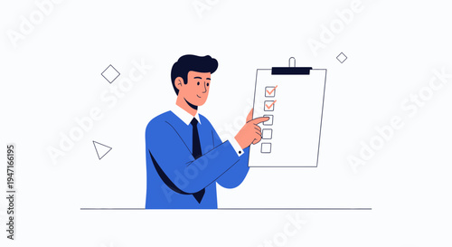 Businessman checking off tasks on a checklist, business success, planning, and productivity concept