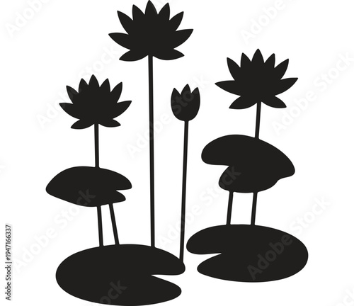 Lotus Flower and Lily Pad Silhouette Illustration