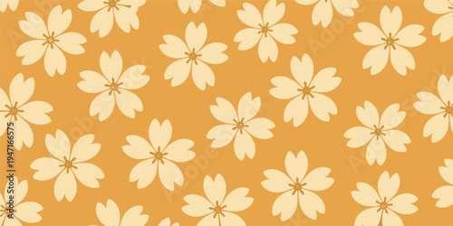 Creamy white five petal flowers on orange background