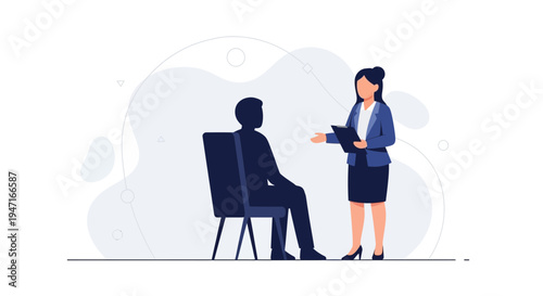 Business meeting: woman interviewer and man interviewee in office, professional discussion
