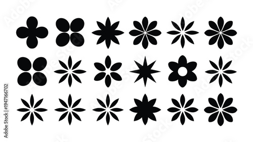 A collection of diverse stylized black and white floral and geometric patterns