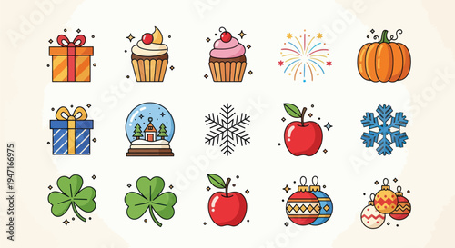 Colorful festive icon set for holidays