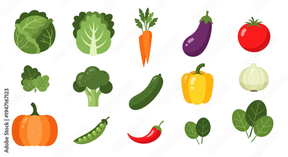 Fototapeta premium Colorful fresh vegetable assortment illustration