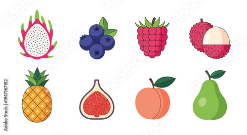 Colorful fruit assortment isolated on white