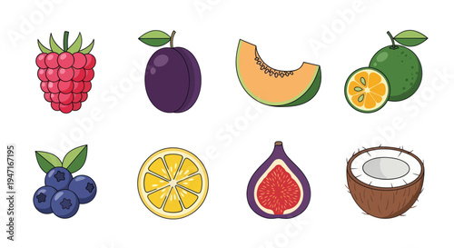 Colorful fruit assortment isolated on white