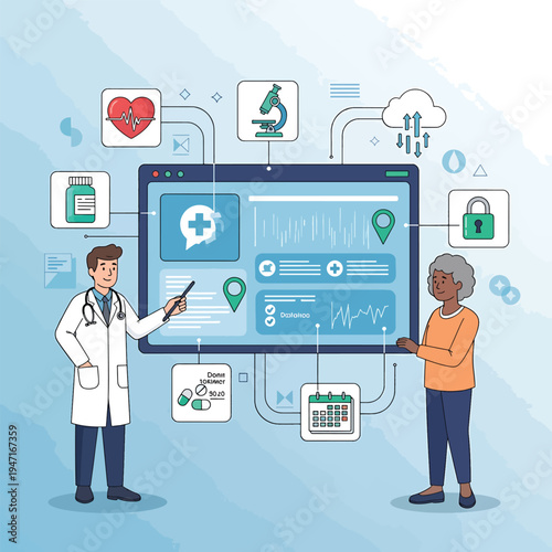 Doctor explains medical data to senior patient at home workout routine