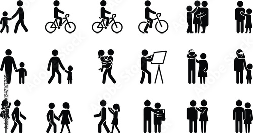 Pictograms Of People Engaged In Various Activities On White Background icon silhouette