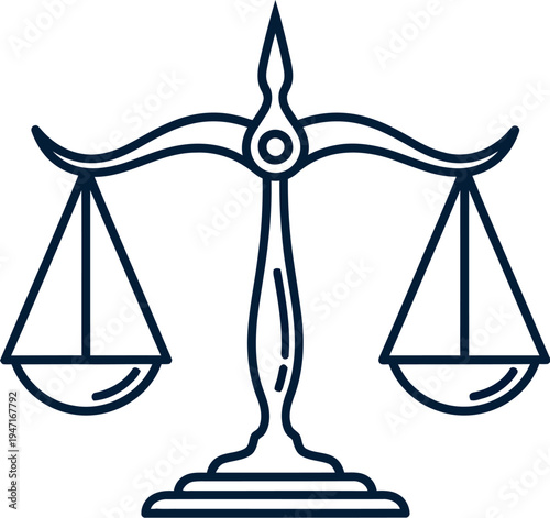 This minimalist icon beautifully represents the concept of justice and law, featuring a perfectly balanced scale, symbolizing fairness, equality, and the judicial system in a modern, clean design.