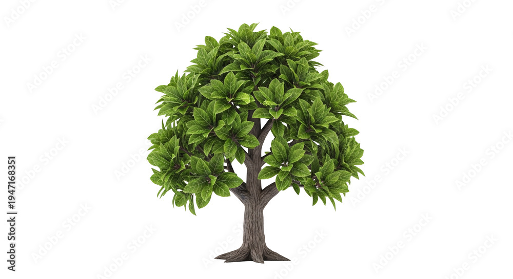 Obraz premium Mature deciduous tree with dense green foliage on transparent background