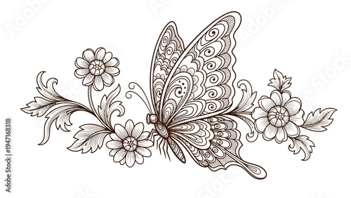 Butterfly on Flower Branch.