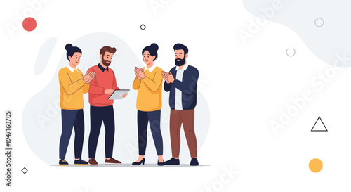 Team Applauding Success, Business Meeting Collaboration, People Celebrating Achievement