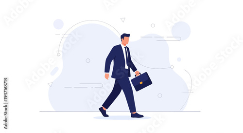 Businessman walking with briefcase, modern flat illustration, business concept