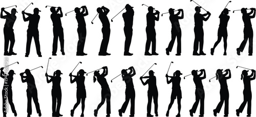 Black silhouettes of travelers with suitcases and backpacks, people walking with luggage, diverse tourist figures for travel and vacation icons