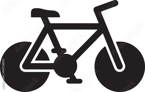 A stylized black bicycle silhouette with distinct frame and wheels on a transparent background ready for outdoor adventures