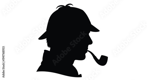 A dark profile of a detective with a pipe striking silhouette