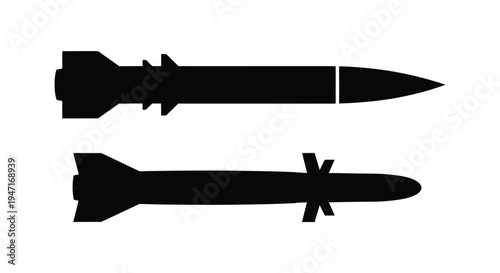 Two black missile silhouettes displayed against a white background silhouette