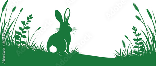 Ester vector illustration of a rabbit in a natural green landscape