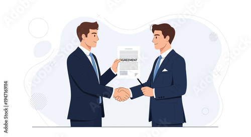 Businessmen shaking hands over agreement document, partnership concept