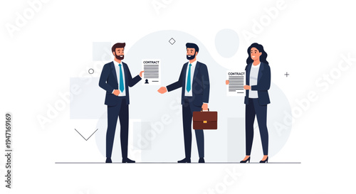 Business people signing contract, agreement, partnership, deal, handshake, legal document