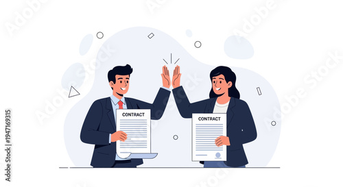 Business partners high five celebrating successful contract signing and agreement