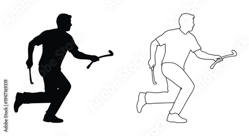 Man walking with a cane depicted in both solid and outline silhouette