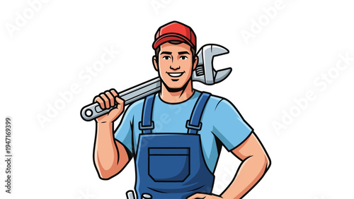 Man Holding Large Wrench.