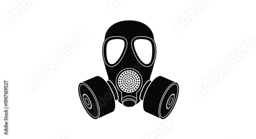 Black gas mask with circular filters a striking silhouette