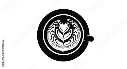 Top down view of a coffee cup with latte art a striking silhouette