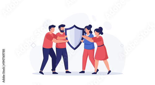 Teamwork Protection Shield Security Safety Business People Holding Shield Together