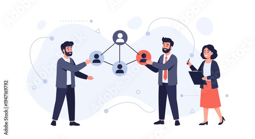 Teamwork and networking concept: people building a network diagram