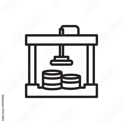 Drum crusher icon. Waste compaction tech, representing hydraulic press hardware, industrial volume reduction tools, recycling facility gear, hazardous waste management systems, and logistics gear.