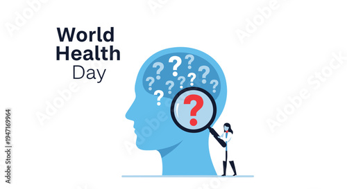 World Health Day vector illustration of a person with question marks