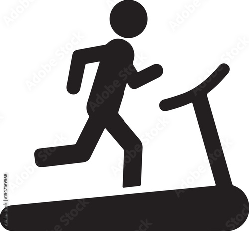 Person running on treadmill, fitness exercise symbol, indoor cardio workout, healthy lifestyle, gym equipment, simple silhouette