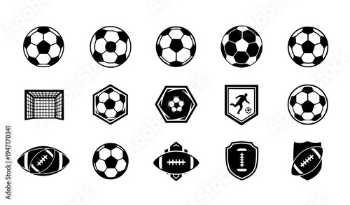 Football soccer ball logo icons sports symbol vector collection isolated on white