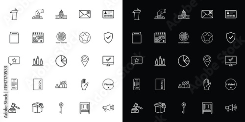 Set of 25 Outline Business and Marketing Vector Icons for Website, Mobile App, Presentation, and Digital Design Projects on White and Black Backgrounds