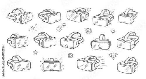 Hand Drawn Virtual Reality Headset Icons Set