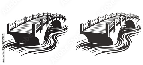 Classic Stone Bridge Illustration with Water Waves for Engineering and Travel Branding