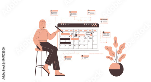 Vector illustration of a man planning on a calendar