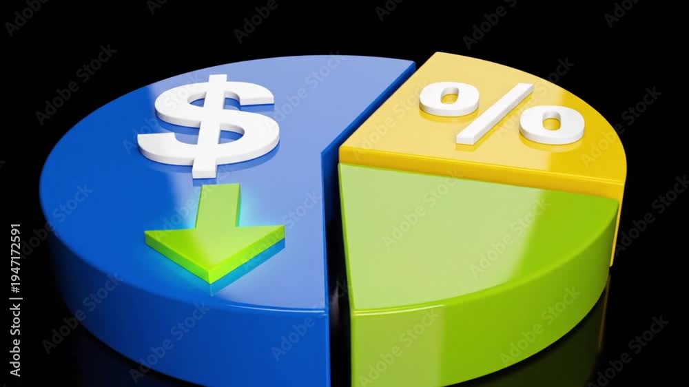 Dynamic 3d animation showing pie charts with dollar signs and ...