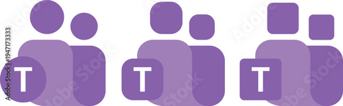 Group avatar icon set with text badge. Minimal purple user community symbol for UI and app interface. Flat team profile illustration representing collaboration and organization.