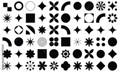 Collection of black geometric decorative elements and seamless patterns for design and craft projects