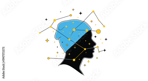 Vector illustration of a human head with stars and constellations