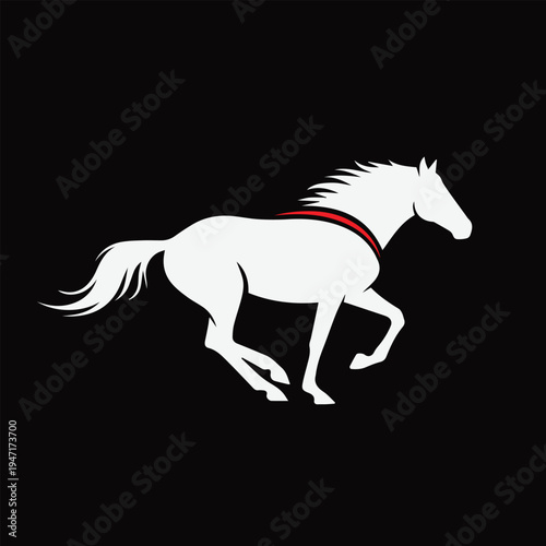 A white horse running depicted in a minimalist graphic style