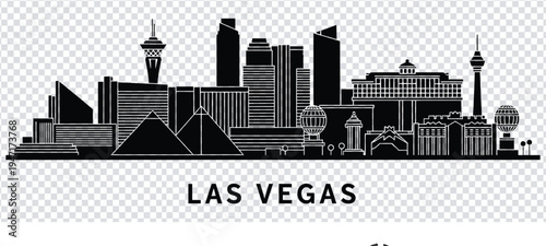 Vector illustration black and white illustration of las vegas city skyline with famous landmarks