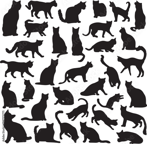 Abstract silhouettes of cats in a repetitive pattern design
