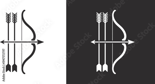 Bow and Arrow Archery Icon – Crossed Arrows with Bow Symbol for Hunting and Sport