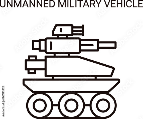 Unmanned Military Vehicle Icon – Autonomous Combat Tank Drone Vector Illustration