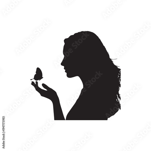 Black Colour Butterfly And Woman Silhouette Solid White Background (4).eps