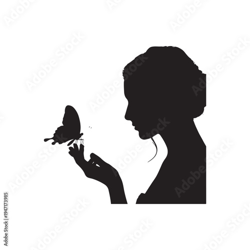 Black Colour Butterfly And Woman Silhouette Solid White Background (3).eps