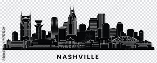Vector illustration nashville city skyline silhouette with various buildings and skyscrapers